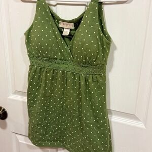 Self Esteem Green Polka Dot Empire Waist Tank Top Women's Small